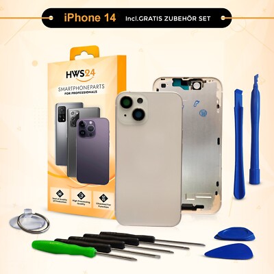 Backcover für iPhone 14 Weiß Gehäuse Rahmen Rückseite Glas Frame Housing White