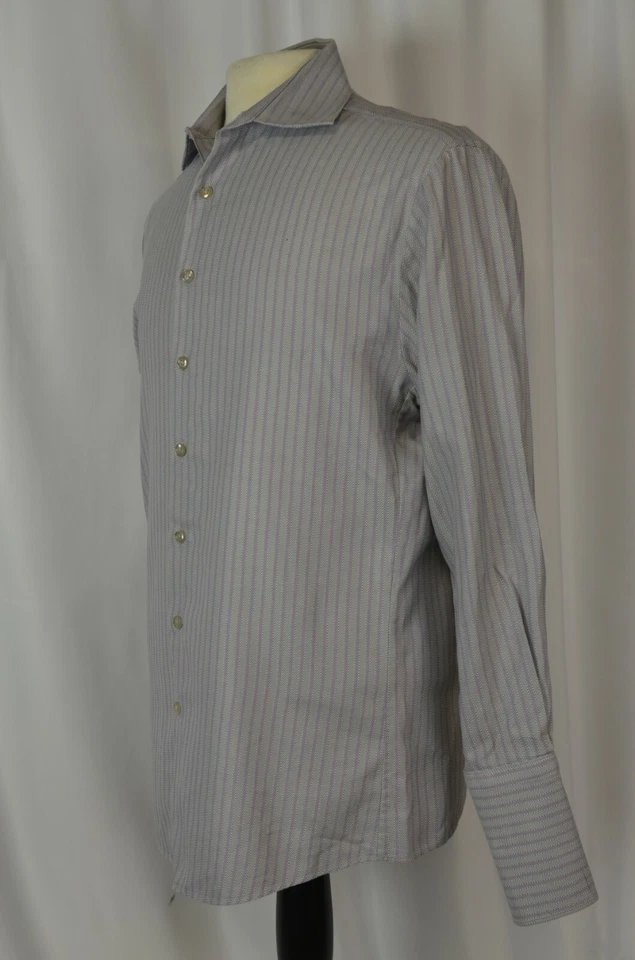 Camisa de vestir Thomas rosa para hombre talla 15 1/2 rayas abotonadas calce ajustado algodón genial Foto 2 de 4