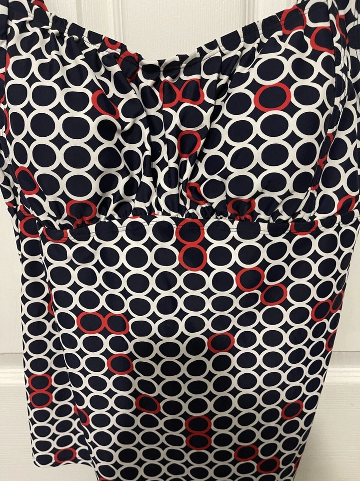 Traje de baño Liz Claiborne Tankini Top azul blanco rojo círculos acolchado talla 18W Y2K Foto 2 de 4