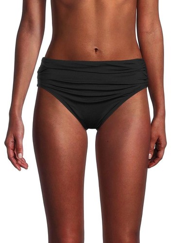 Carmen Marc Valvo Women's Black Ruched Bikini Bottoms Black Solid Size M
