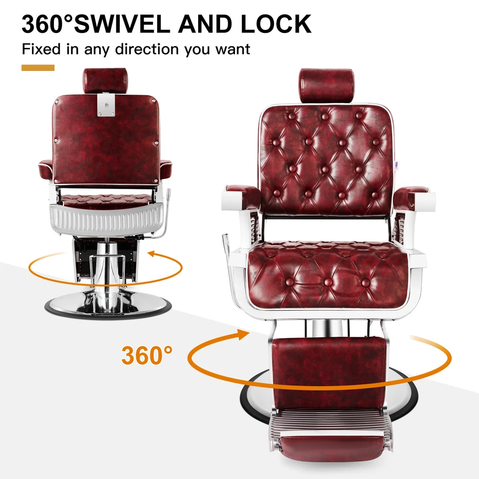 Silla reclinable hidráulica de alta resistencia roja vintage para todo uso salón belleza Foto 3 de 4