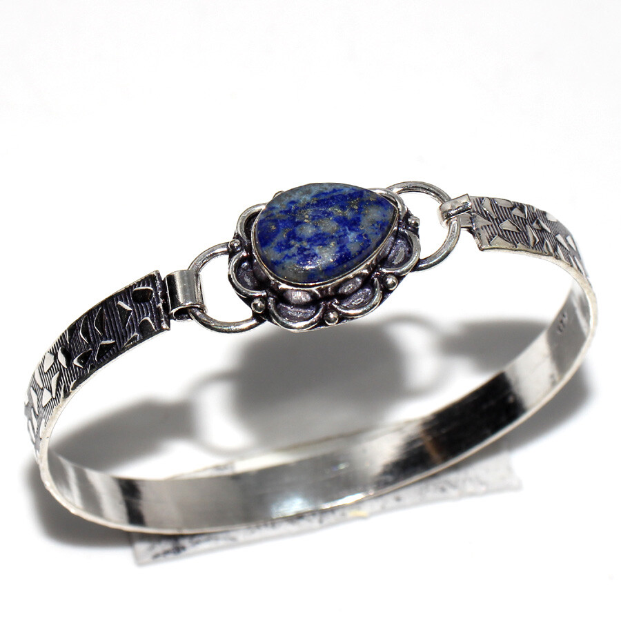 Lapis Lazuli 925 Silver Plated Gemstone Bangle FreeSize Unique Jewelry JW