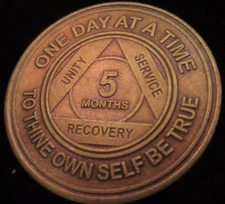 Alcoholics Anonymous AA 5 Month Bronze Medallion Token One day at a time