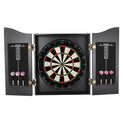 Wall-Mounted Black Dartboard Set with Cabinet and Darts for All Ages - Picture 19 of 21
