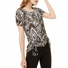 INC NEW Women's Ikat Print Side-ruched Knit Casual Shirt Top TEDO