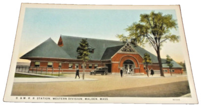 1920's BOSTON & MAINE B&M MALDEN MASSACHUSETTS STATION UNUSED POST CARD