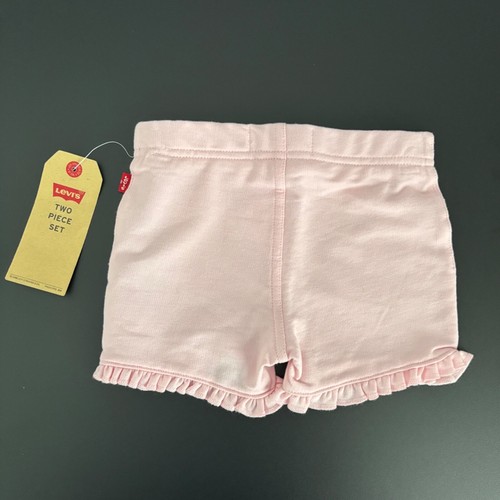 New Levi’s Girls Top & Shorts Set 4 XS Pink Blue Heart Outfit - Picture 6 of 8