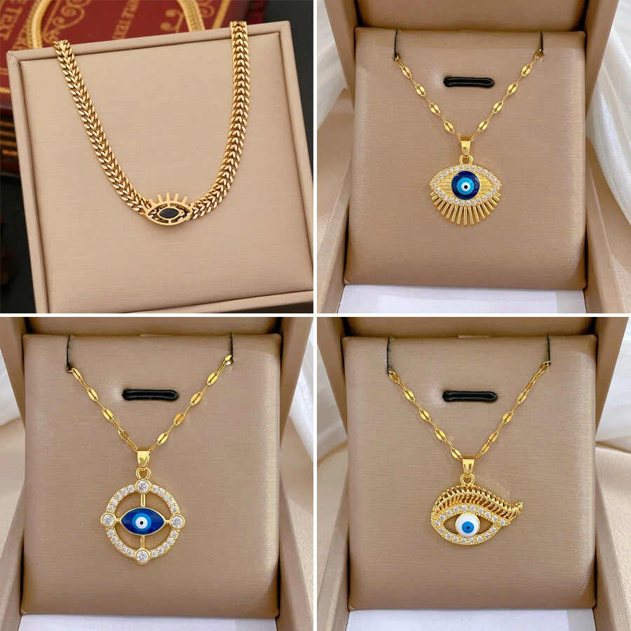 Evil eye sale necklace gold plated
