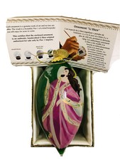 Li Bien 2014 Pink Green Angel Dove Christmas Glass Ornament Inside Reverse Paint