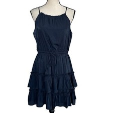 Bar III Large Mini Halter Dress Spaghetti Straps Ruffled Lined Keyhole Navy Blue