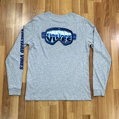 Vineyard Vines Shirt Men Medium M Gray Ski Goggles Logo Long Sleeve