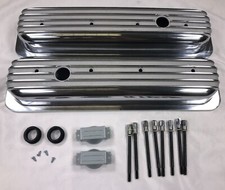 87-97 Sbc 5.0l 5.7l Short Polished Aluminum Finned Center Bolt Valve Covers 350