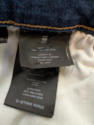 Men's G-Star Raw 3301 Relaxed Straight Stretch Blue Jeans Size 36" Leg 36" - Picture 9 of 14