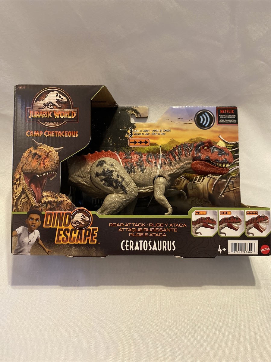 Jurassic World Roar Attack Camp Cretaceous Ceratosaurus 7in Action