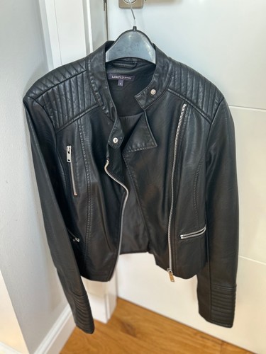 Ladies faux leather collarless biker jacket size 8 Bla - Picture 3 of 5