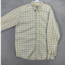 Eddie Bauer Mens Button Down Shirt Large Tall Yellow Multi Plaid Relaxed Fit