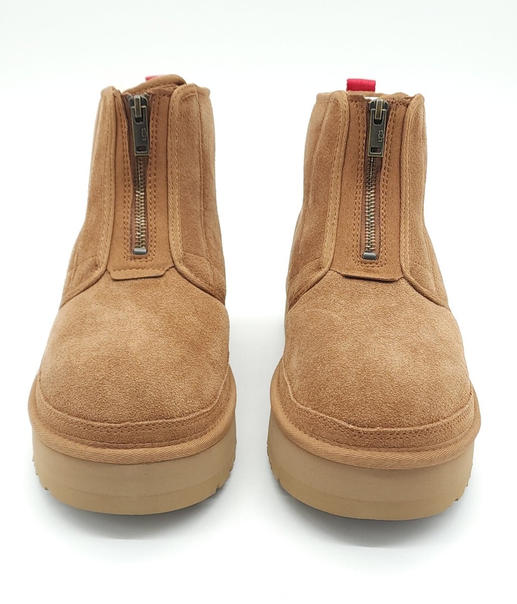 UGG Women Neumel Zip Platform Ankle Booties Chestnut Suede Plush