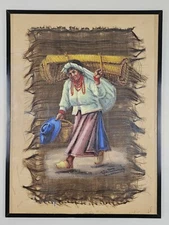 ART - Vintage Original Illegibly Signed Painting 24x18 Framed VTG Primitive Art