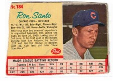 1962 Post #184, Ron Santo, Chicago Cubs, Poorly Cut