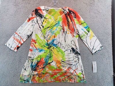 Jess & Jane Women s  3/4 Sleeve Top Size Small Colorful Graffiti Art To Wear NWT