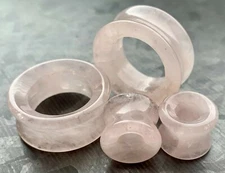 PAIR Rose Quartz Natural Stone Double Flare Tunnel Plugs Organic Earlets Gauges