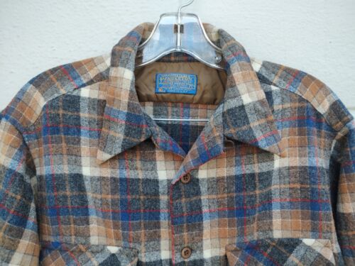 Vintage Herren Pendleton Board Hemd braun grau blau kariert 70er Jahre M/L 42” - Bild 2 von 10