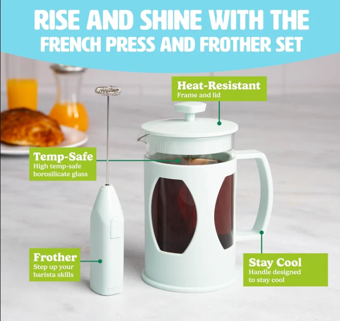 Aqua French Press & Frother Set – 4.5-Cup Coffee Maker Gift - Изображение 2 из 4