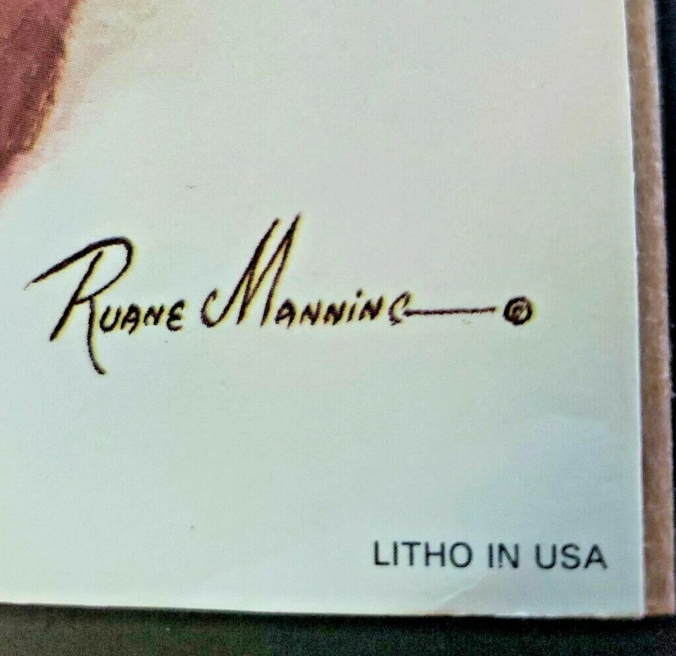 Litografía a bordo de Ruane Manning vintage de cachorros Collie con oso de peluche Foto 3 de 4