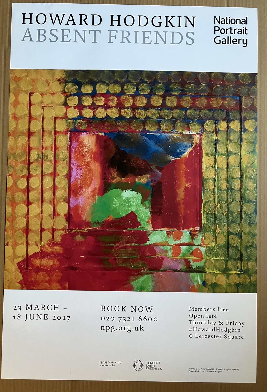 Howard Poster HOWARD HODGKIN, ‘ABSENT FRIENDS’ lithographic exhibition poster, 2017 ...