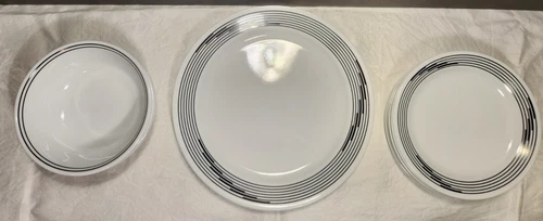 SET Corning Corelle Dinnerware Optic Pattern Cereal Bowl & Plates 14! Vintage