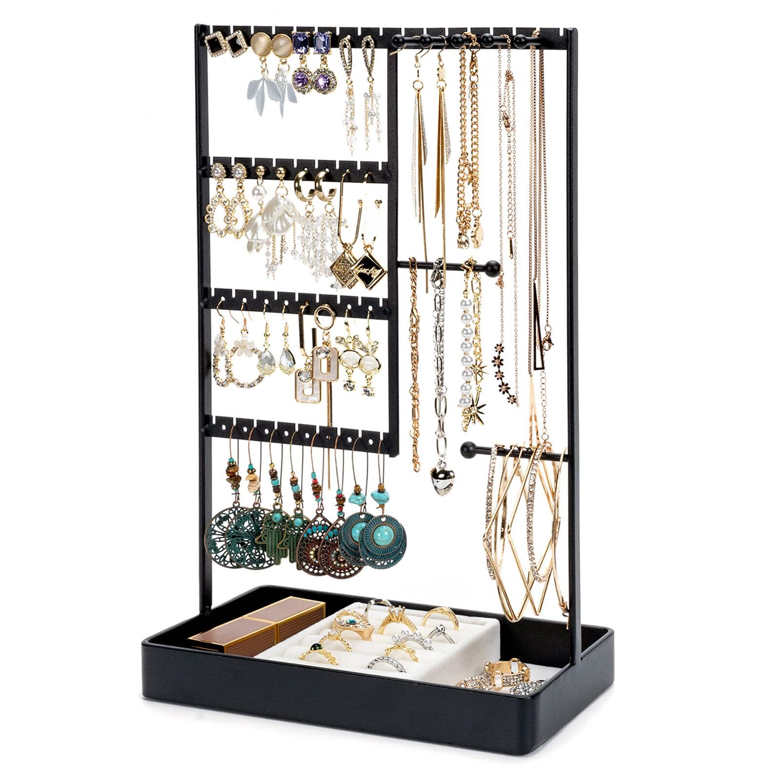 4-Tier Earring Holder with Metal Tray Jewelry Organizer-image