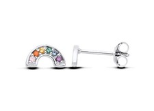 Sterling Silver 925 simulated SAPPHIRE Rainbow Stud Earrings RHODIUM FINISH