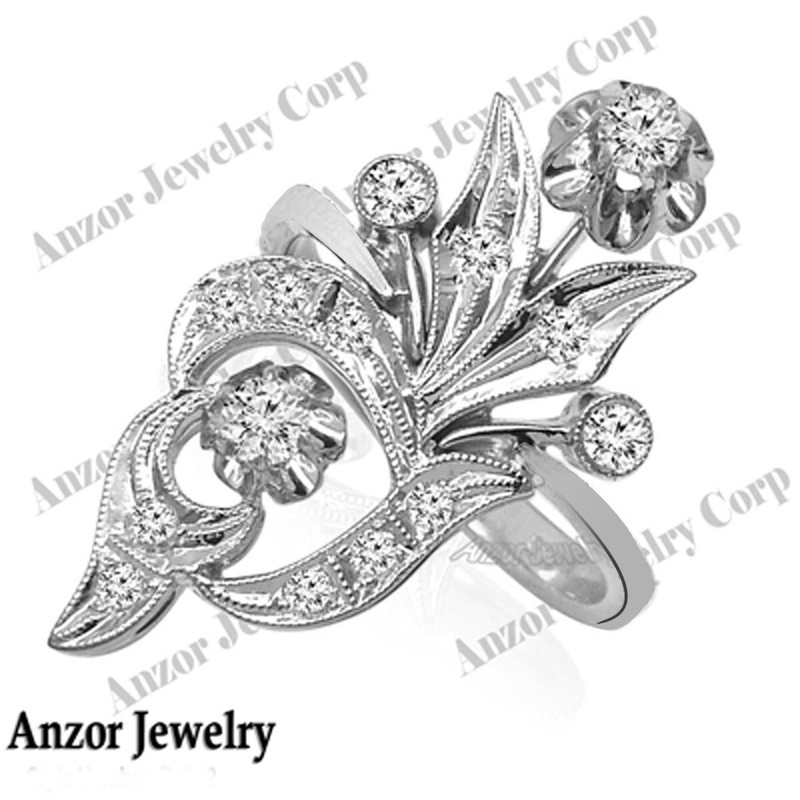 European Style Genuine Diamond Ring in 14k Solid White Gold 5 to 9.5 #R2147