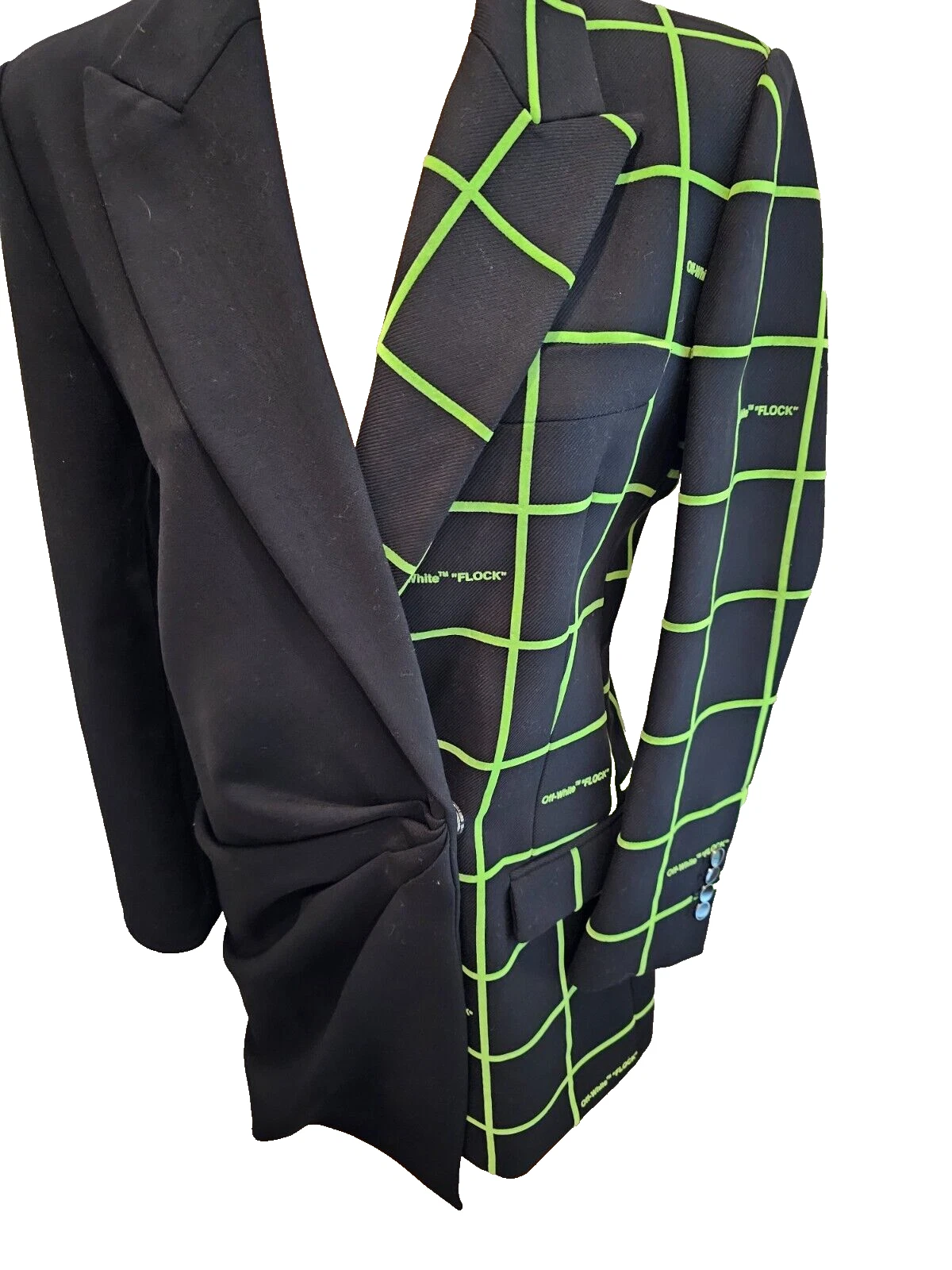 OFF WHITE Abito blazer bianco sporco nero flock collage con quadrati bordi in velluto verde 40