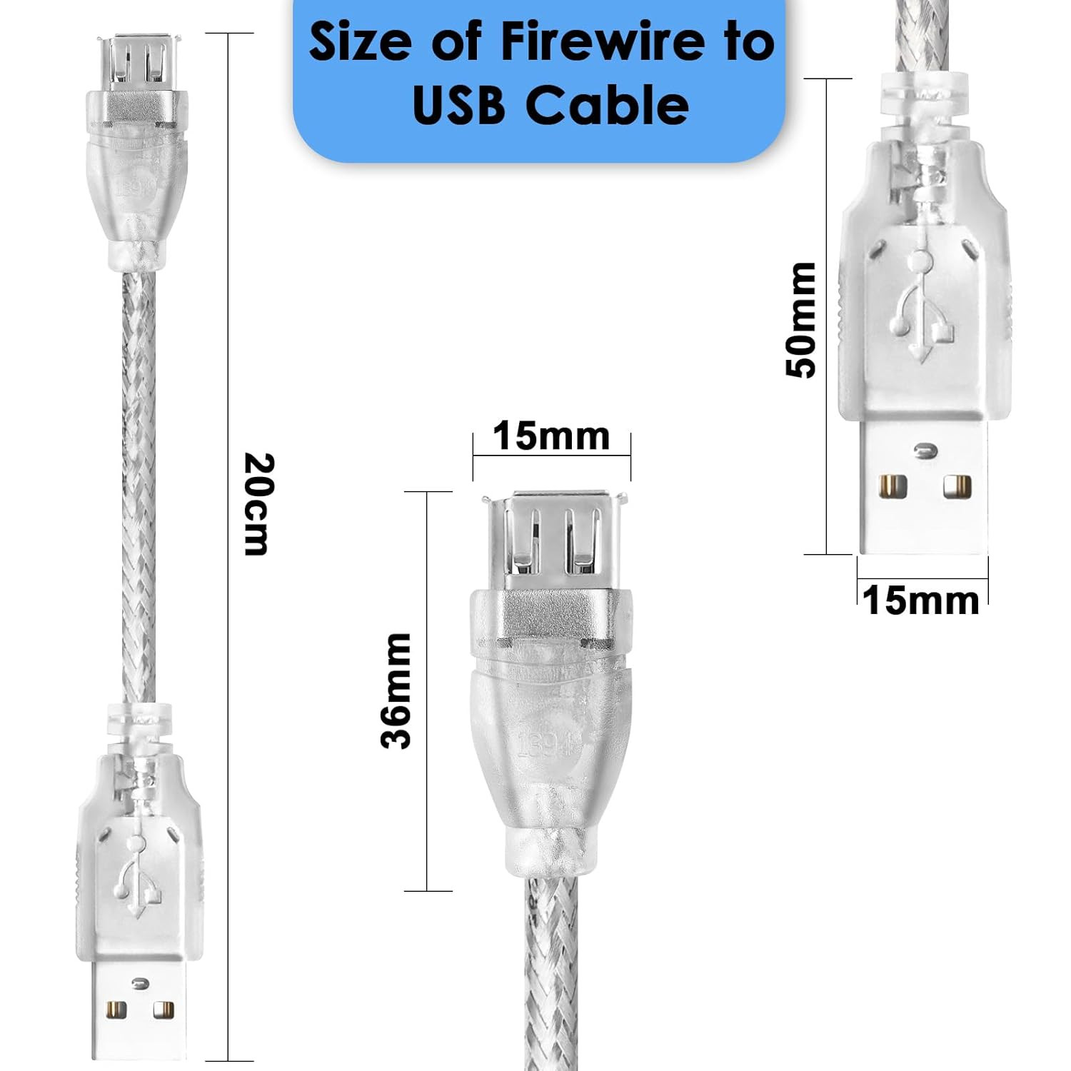 Herfair Firewire to USB Adapter Cable 6-Pin IEEE 1394 Female to USB 2.0 Male Con