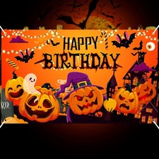 Halloween Birthday Party Decorations Happy Birthday Banner Backdrop Happy Birthd