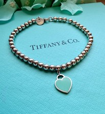 Original Tiffany & Co. Kugel-Armband Herzanhänger in Mini, blaue Emaille, RTT