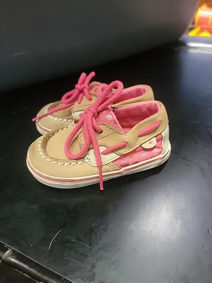 ZAPATOS DE CUNA SPERRY INFANTIL NIÑAS TOP SIDERS TALLA 4 BARCO ANIMAL PRINT ROSA Y BEIGE Foto 3 de 4