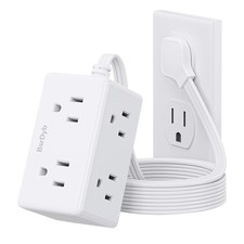 5Ft Flat Plug Small Power Strip,3-Side White Extension Cord with 6 Wide Outlets