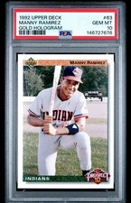 1992 UPPER DECK GOLD HOLOGRAM #63 MANNY RAMIREZ ROOKIE INDIANS PSA 10 GEM MINT