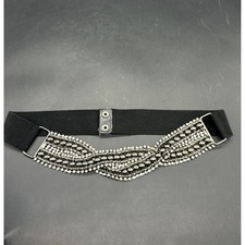 Black Stretch Rhinestone Chain Belt   Glam Sparkle Waist Belt   Y2K Party