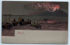 Coastal Boat Scene Vesuvius - Napoli Naples ITALY UDB Postcard
