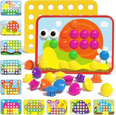 Button Art Toy Educational Color Matching Mosaic Pegboard Kids