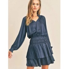 Reset By Jane Dress Womens Lana Mini Satin Silky Coquette Ruffle Size Large