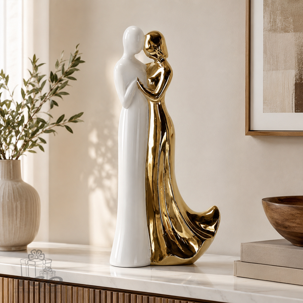 Gilde Casablanca Skulptur Figur Endless Love Aus Keramik Weiß Gold 30Cm-56123-image