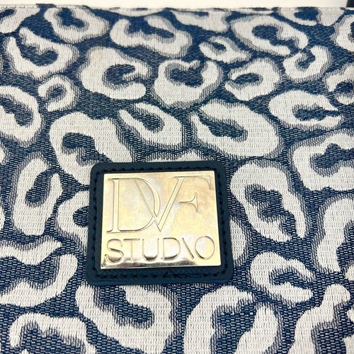 DVF Studio Large Tote Bag Travel Handbag Navy Blue Leopard Print - Picture 12 of 12