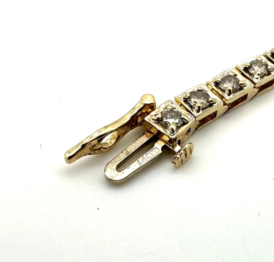 Brazalete tenis oro amarillo 14K 2,86ctw corte redondo diamantes champán 7" Foto 3 de 4