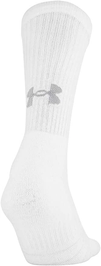 Under Armour Adult 3 Pk White Crew Polyester Cushion UA Logo HeatGear Sock Set M