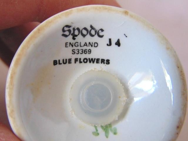 Vintage SPODE BLUE FLOWERS Floral Porcelain Salt & Pepper Set, England