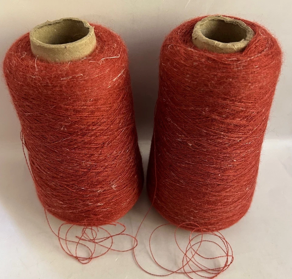 Lote 2 Cono de Carrete Perú Telaraña Suave Bebé Alpaca/Hilo de Lino 1lb3oz 544g 8006 Rojo MX Foto 2 de 4